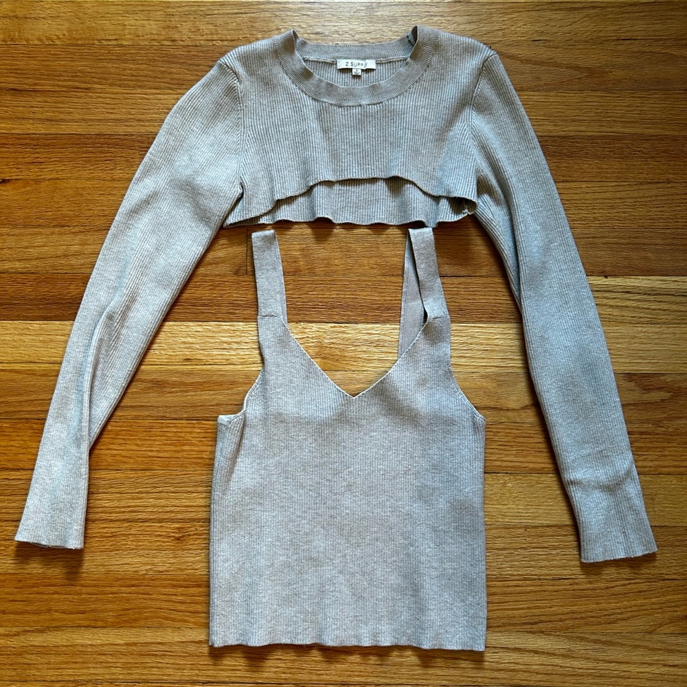 Z Supply Taupe Ribbed Knit Top